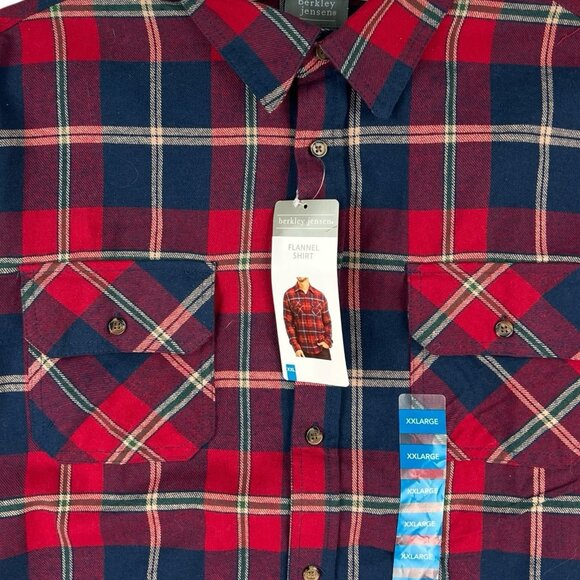 Berkley Jensen Men's Rio Red Blue Flannel Plaid Shirt Size XXL Long Sleeve NWT - Picture 7 of 12